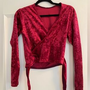 Velvet Wrap Top in Red